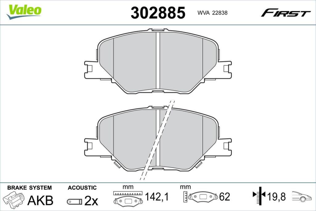 Jeu de 4 plaquettes de frein VALEO ref. 302885